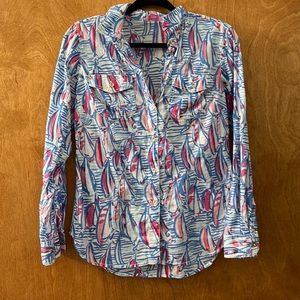 LILLY PULITZER resort white Red Right Return sail boat Cruiser button up top 6